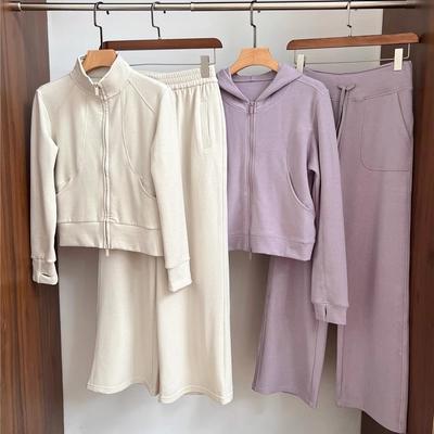 加拿大露LU家！巨显瘦！连帽卫衣外套+直筒卫裤/套装女小个子微绒