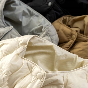 特 90绒薄羽绒服外套女3Y79 D春天家 仅1批W贸单万搭圆^V领长袖