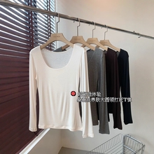 THEWOW 超舒适 桑蚕丝养肤一片式无痕大圆领正肩长袖纯色打底衫女