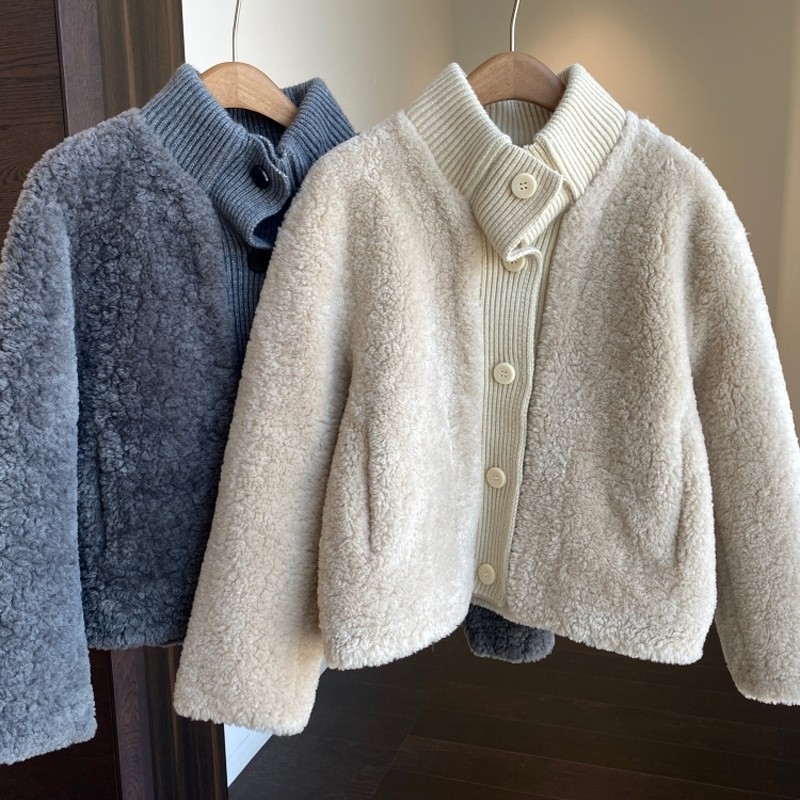 AMR UU◆设计感小众 时髦拼接毛绒绒加厚大衣外套女2025新款冬季