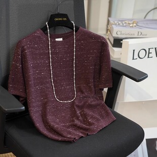 虫小小 轻薄感!羊毛亚麻圆领短袖针织衫女休闲宽松上衣春夏976J