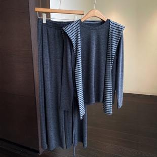 休闲套装 慵懒时髦 T恤阔腿裤 女2026春夏新 藏肉显瘦长袖 AMR