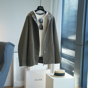 A38E 外套2025秋季 虫小小 日单宽松显瘦廓形连帽风衣夹克女短款