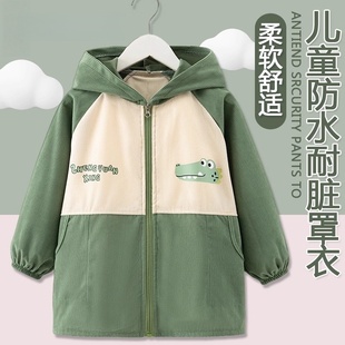 儿童罩衣秋冬外穿洋气中童防脏外套前拉链灯芯绒护衣男孩正穿罩衫