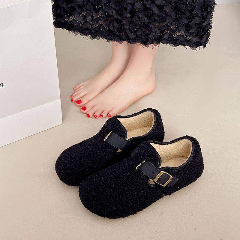 羊羔毛毛鞋女士韩版勃肯鞋2025新款冬季一脚蹬平底豆豆鞋加绒棉鞋,女鞋,勃肯鞋/软木鞋,淘宝优惠券,粉丝福利购,淘宝优惠卷