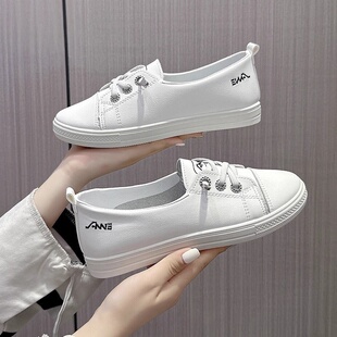 新款 休闲单鞋 百搭小白鞋 平底板鞋 女士浅口一脚蹬懒人鞋 2026春夏季