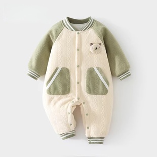 新生儿衣服宝宝外出哈衣加厚冬款 夹棉冬装 婴儿连体衣保暖冬季 新款