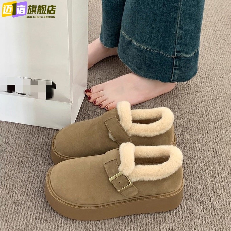 厚底加绒豆豆勃肯鞋女2025新款秋冬季外穿毛毛鞋子保暖棉鞋雪地靴
