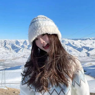 东北哈尔滨雪山川西旅游防寒帽子女秋冬户外毛绒渔夫帽冬帽针织帽