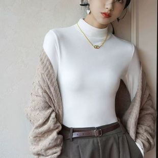 t恤上衣 轻奢高级感内搭外穿秋冬保暖长袖 半高领打底衫 女2025新款