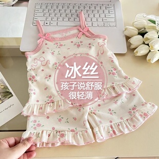 短裤 女童无袖 两件套透气卡通家居服睡衣 2026夏季 儿童冰丝吊带套装