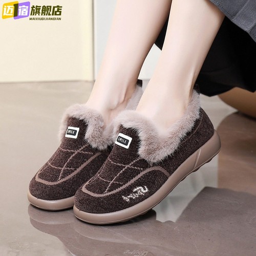 鞋子女冬季新款棉鞋防滑休闲鞋懒人一脚蹬加绒保暖棉靴舒适妈妈鞋