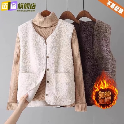 马甲女款2025新款秋冬皮毛一体马夹短款仿羊羔绒百搭坎肩背心外套