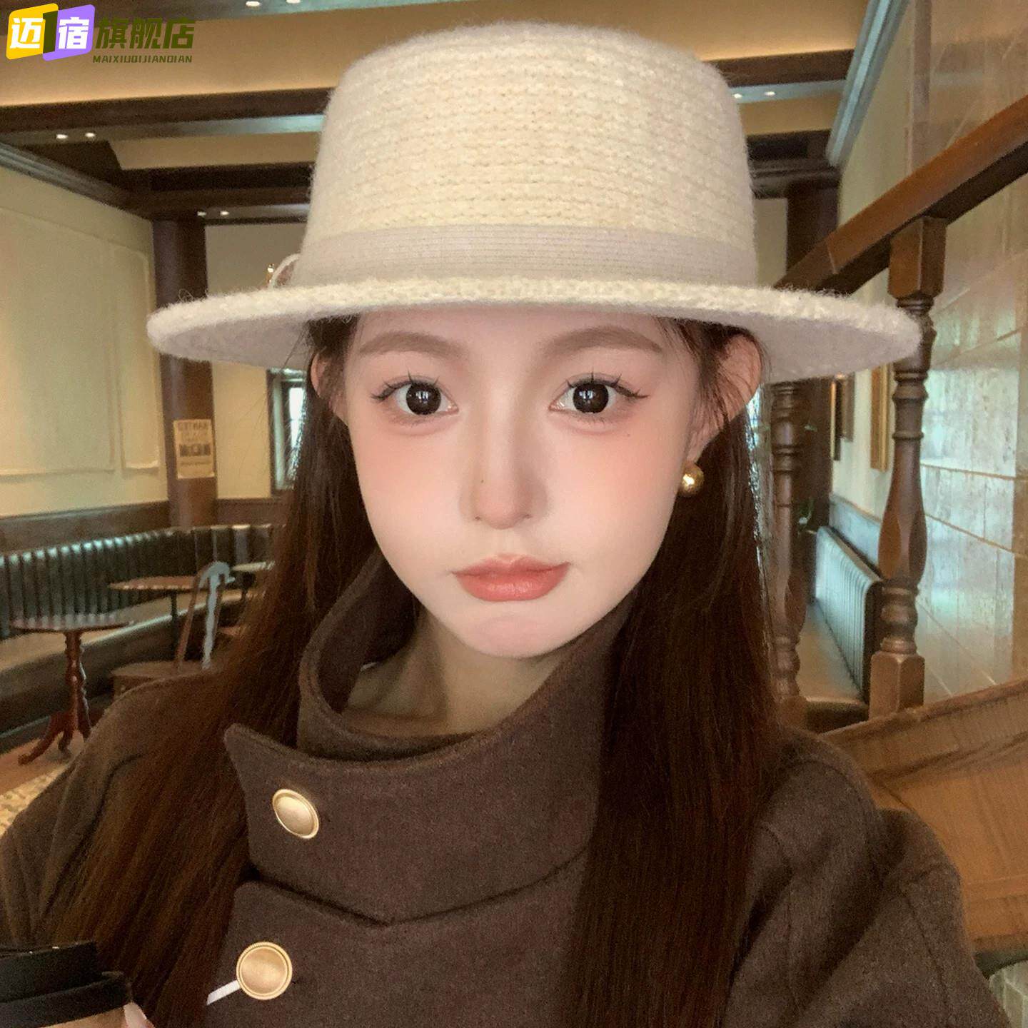 赫本风毛呢显脸小帽子女气质优雅礼帽百搭平顶帽秋冬季新款爵士帽