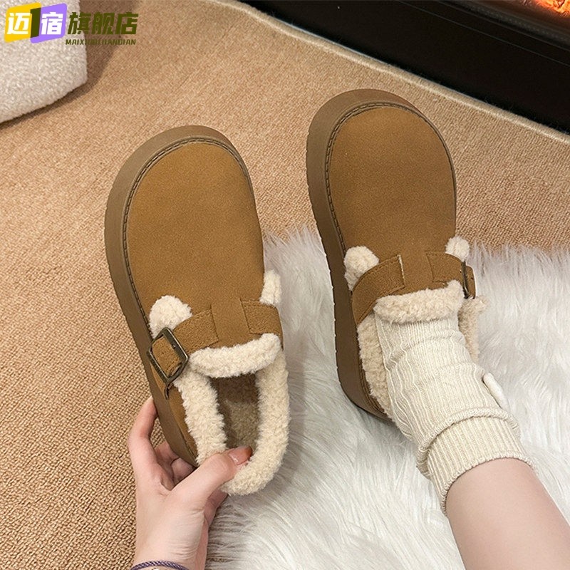 厚底加绒豆豆勃肯鞋女2025新款秋冬季外穿毛毛鞋子保暖棉鞋雪地靴