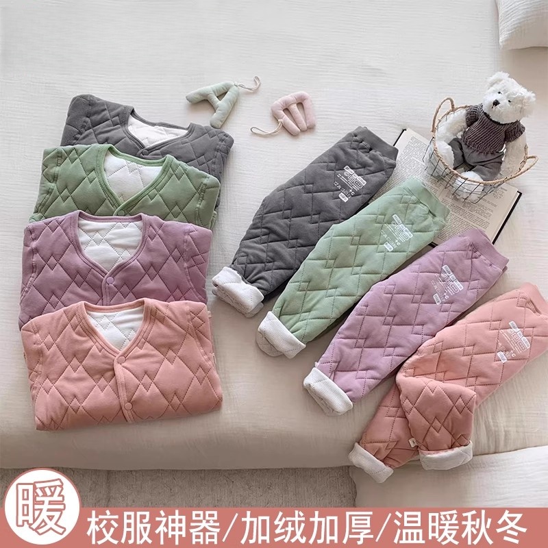 儿童校服神器女童棉衣套装2025秋冬季保暖裤加绒加厚内胆马甲棉袄