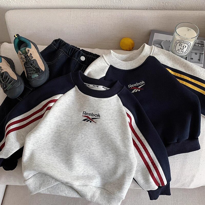 韩版百搭童装套头衫运动洋气冬季加绒卫衣儿童加厚休闲上衣男童