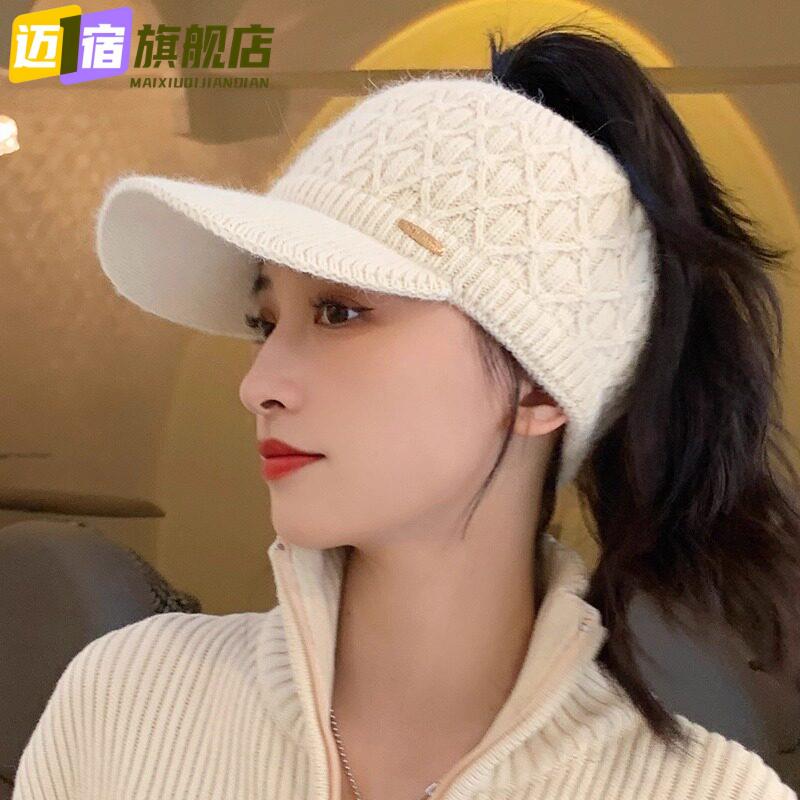 冬季帽子女款护耳空顶毛线帽秋冬防寒保暖骑行跑步针织鸭舌帽新款图片