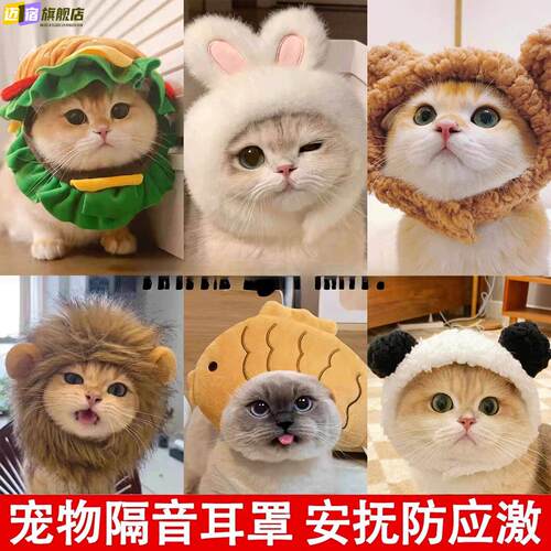 猫咪狗狗耳塞头戴隔音耳罩噪音防鞭炮坐车宠物防焦虑应激安抚套