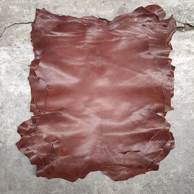 进口红棕色全粒面原版山羊羔油蜡头层山羊皮手工鞋包制作皮料1.