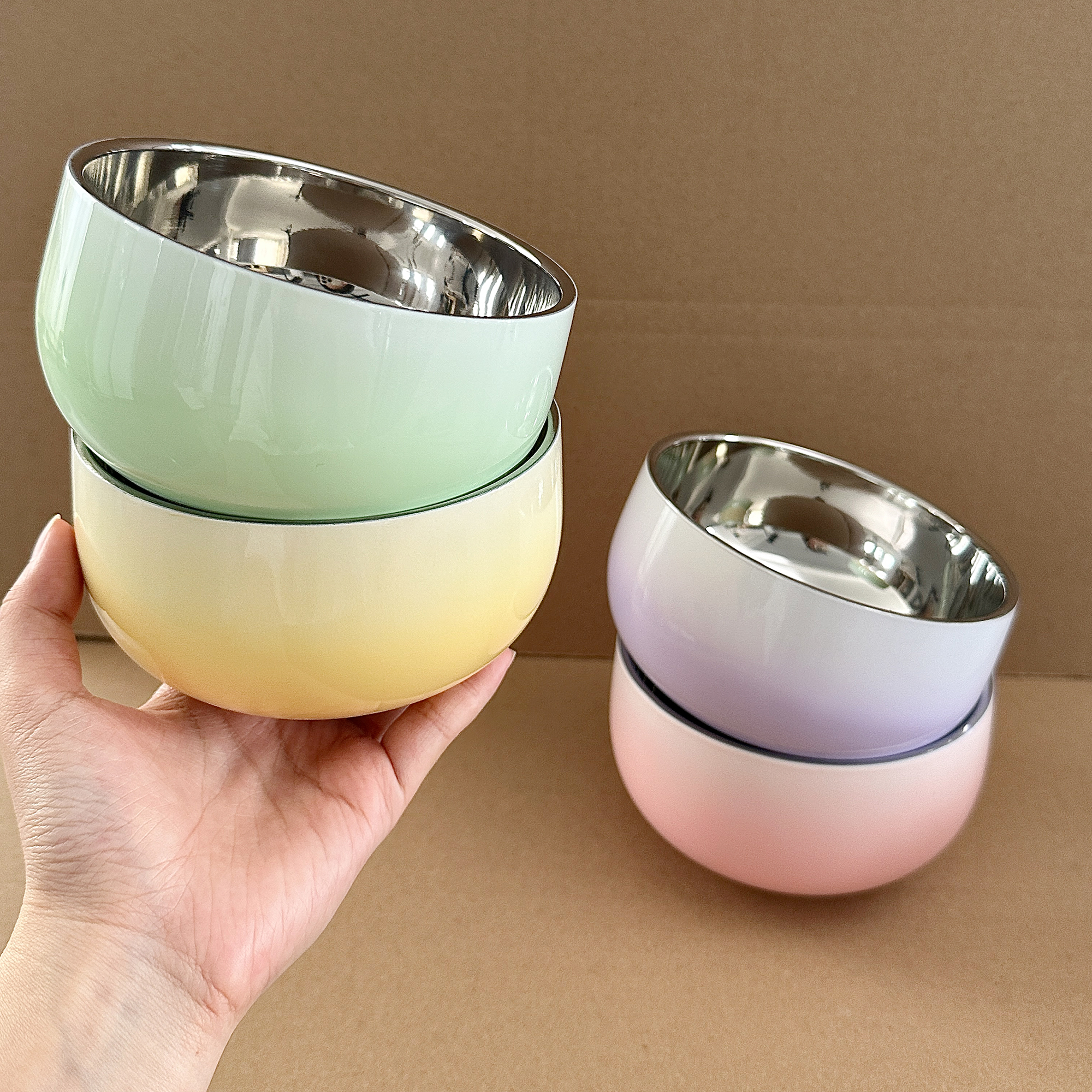挖到宝啦！渐变碗家用2024新款双层隔热防烫饭碗304不锈钢餐具碗