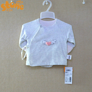 小石头婴儿上衣春秋双层布0-3个月新生儿挖背女宝宝满月服1018102