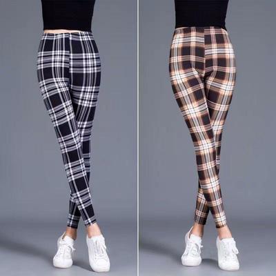 Sanded milk silk plaid leggings for outer wear thin skinny