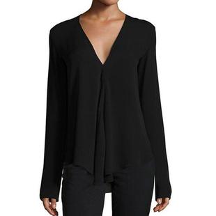 deep neck womens solid versatile loose top chiffon