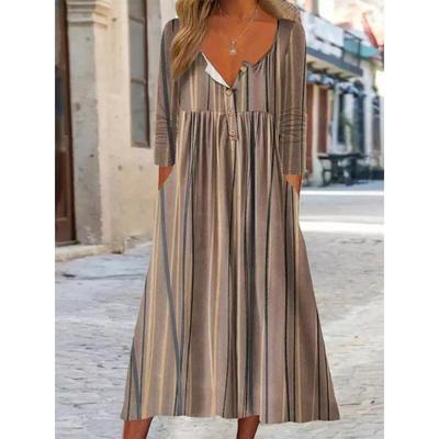 Dress Plaid Stripes Short Pocket Irregular Womens V-Neck