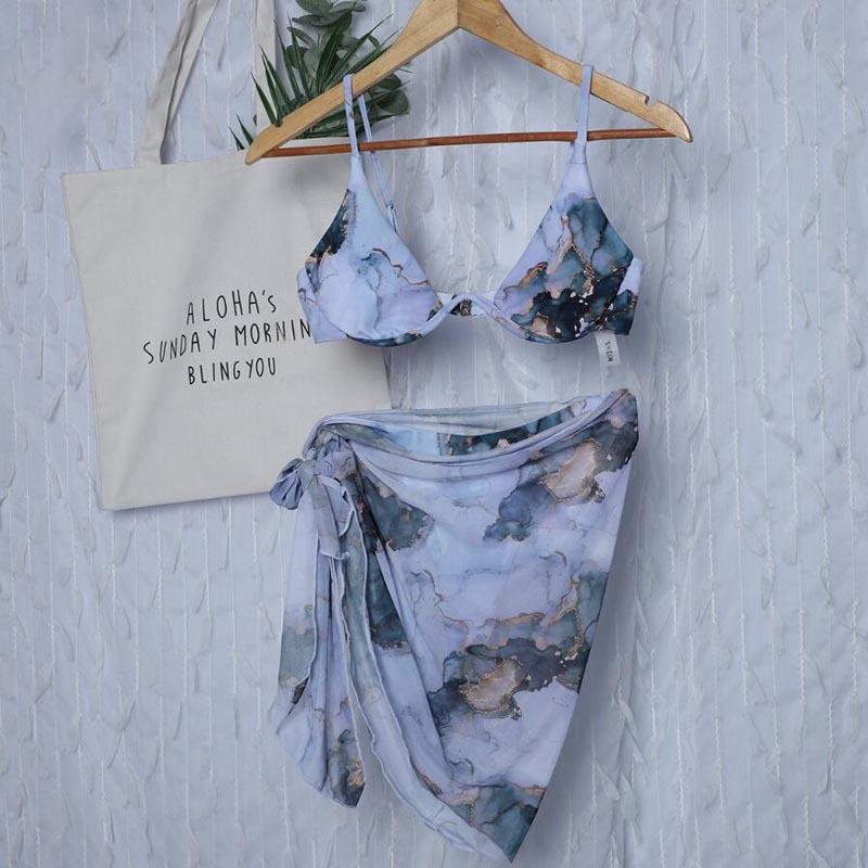Swimsuit marble bikini sexy womens steel support two-piece