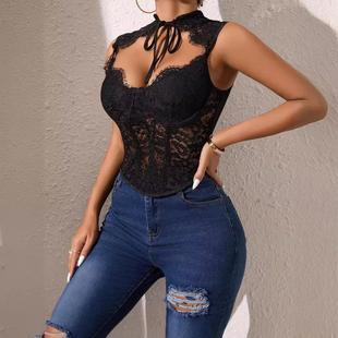 through hot mesh fishbone Sexy vest see girl bra lace wear