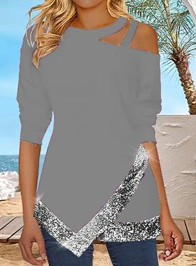 silver irregularity sequin stripe women shirt sexy off