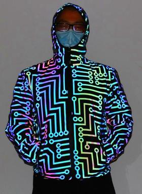 Circuit Pattern Reflective Jacket Mens and Womens Hip Hop