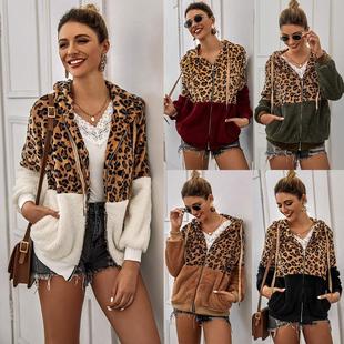 Hoodie Sweater Flannel Thickened Jacket Print Leopard