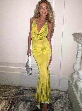 Womens Temperament Light Mature Style Halter Neck Deep V