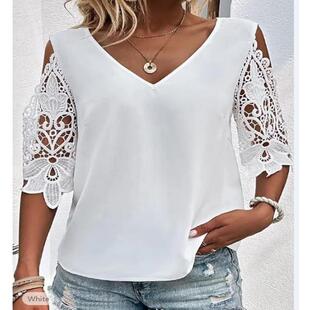 womens neck lace five quarter Hollow solid sleeves color