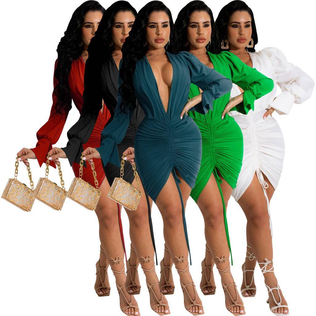 V-Neck Dress Collar Fashion Solid White Womens Color Sexy