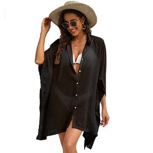shirt button see through bikini women down half ups loose