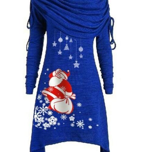 Womens Plus Size Long Sleeve Santa Claus Snowflake Ruffled