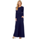 Casual Color Long Dress Round Solid Womens Sleeve Neck