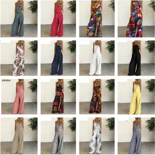 bib ladies rompers plaid playsuits print leg pants wide
