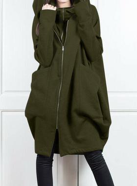 coats oversized casual up zipper pockets with hoodie collar