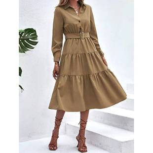 Shirt western waist fabric skirt elastic lapel cake