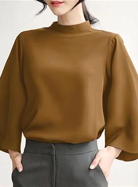 Elegant Oversized Womens Stand Blouse Trumpet Tops Shirt