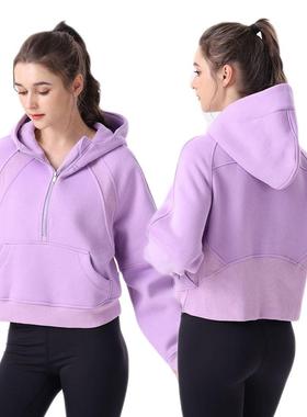 Jacket Hooded Sweater Zip Half Slim Fitness Yoga Sports