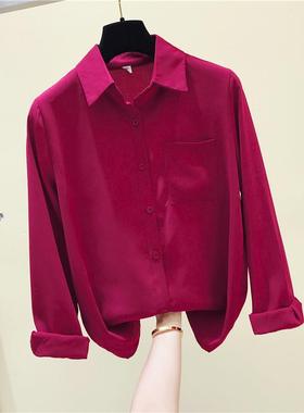 Spring chiffon shirt womens long sleeve wine red style top
