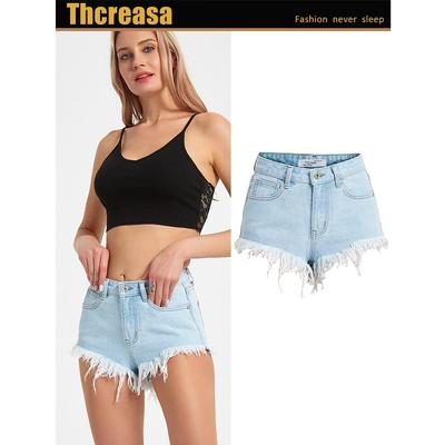 Sexy denim shorts hip-lifting raw edge denim wide-leg pants