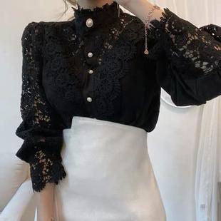stand collar sleeves hollow Loose down with long button