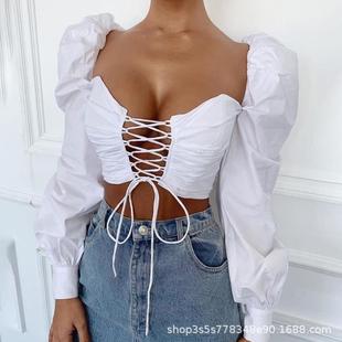 slim sleeves lantern baring belly one top shoulder