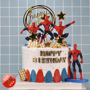 蜘蛛侠蛋糕装饰摆件复仇者联盟男孩钢铁侠超人烘焙配件六一儿童节